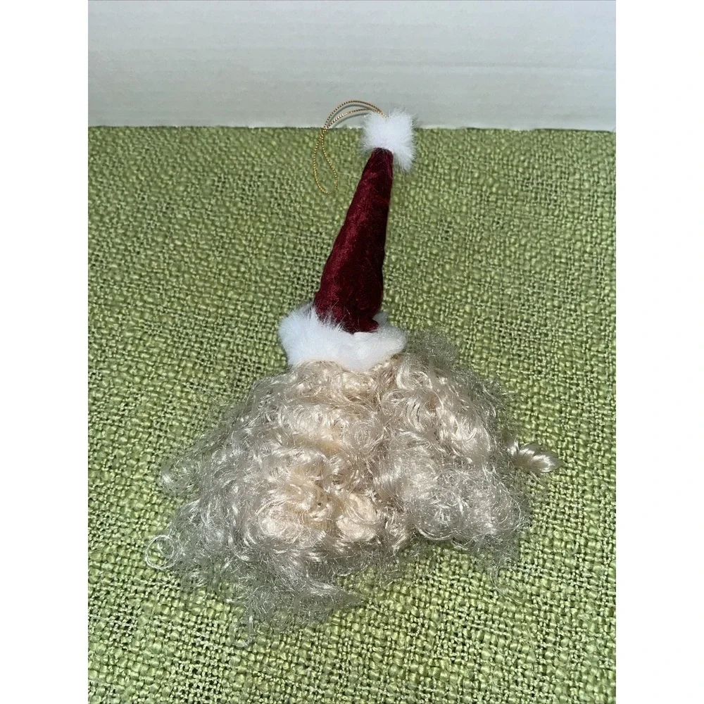 Vintage Santa Claus Head tOrnament Father Christmas‎ , Velvet Hat , Curly Beard